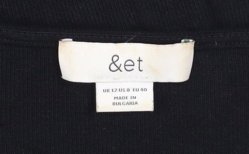 &et Womens Black Size 12 Bodycon Knee Length Cotton Blend Dress