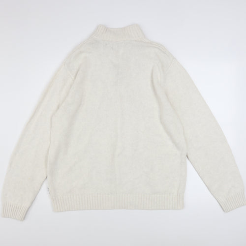 Chaps Men Ivory Cotton Henley Jumper L High Neck Button Knit Top