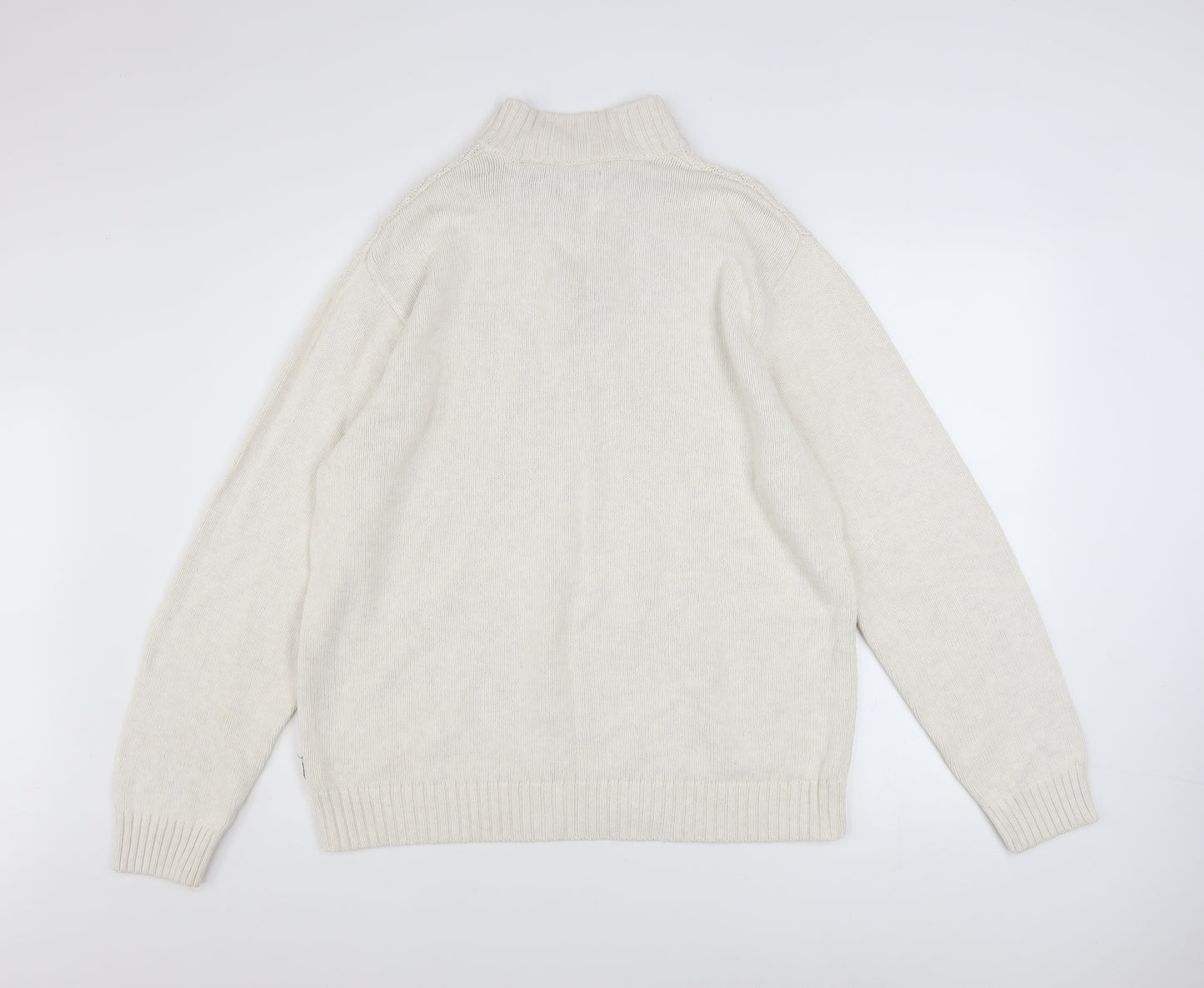 Chaps Men Ivory Cotton Henley Jumper L High Neck Button Knit Top