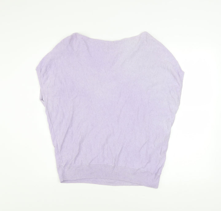 Mint Velvet Womens Purple Knit Boat Neck Short Sleeve Pullover Jumper M