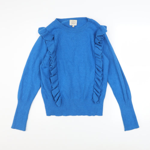 Willow & Paige Women’s Blue Ruffle Crew Neck Pullover Jumper Size M