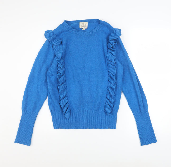 Willow & Paige Women’s Blue Ruffle Crew Neck Pullover Jumper Size M