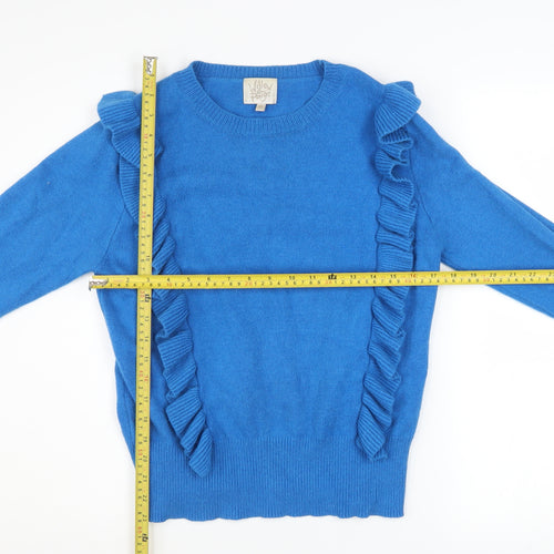 Willow & Paige Women’s Blue Ruffle Crew Neck Pullover Jumper Size M