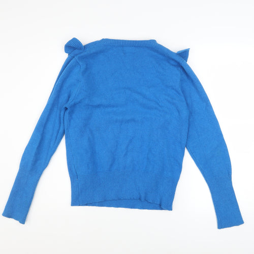 Willow & Paige Women’s Blue Ruffle Crew Neck Pullover Jumper Size M