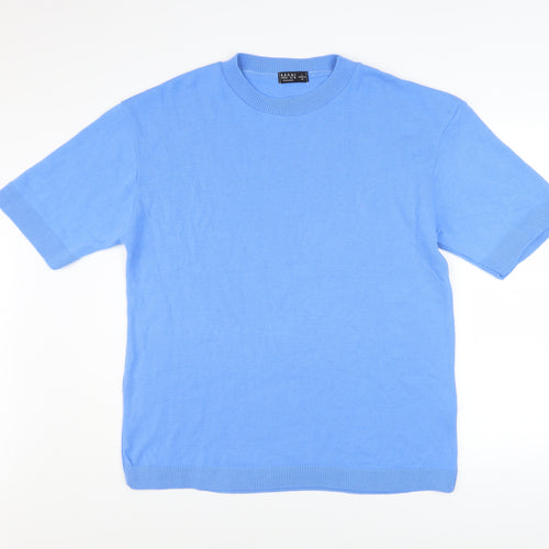 boohooMAN Men's Blue Acrylic Crew Neck Short Sleeve T-Shirt Size L