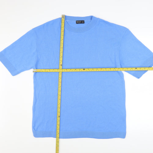 boohooMAN Men's Blue Acrylic Crew Neck Short Sleeve T-Shirt Size L
