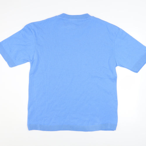 boohooMAN Men's Blue Acrylic Crew Neck Short Sleeve T-Shirt Size L