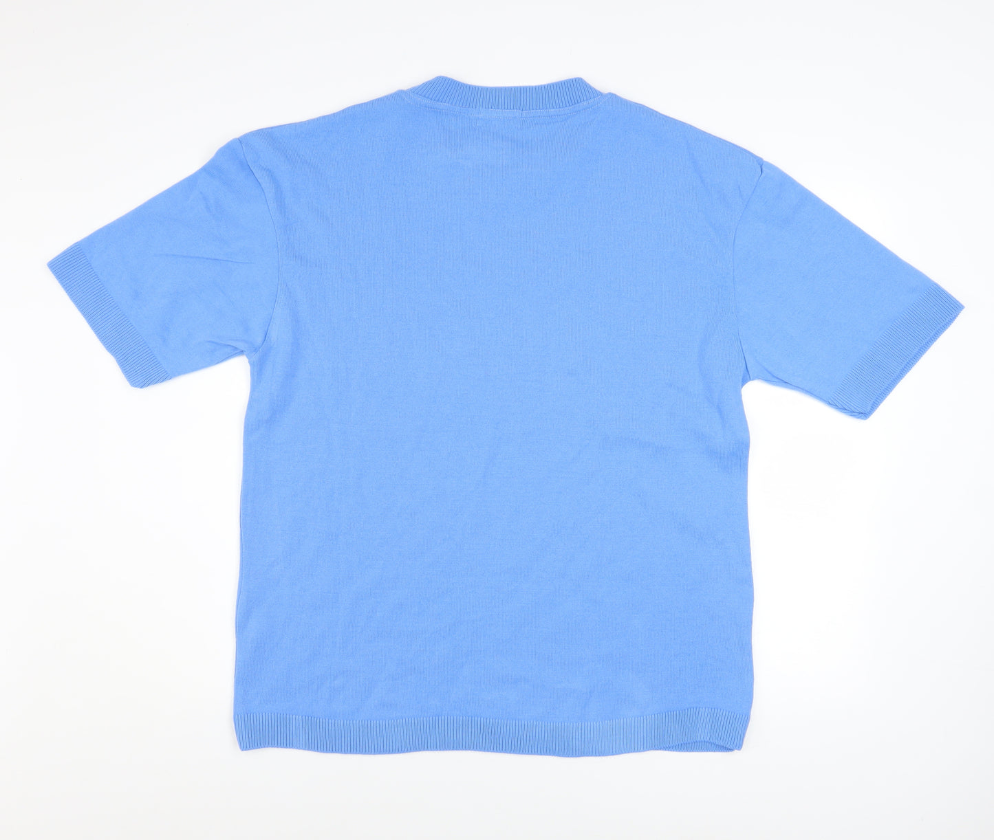 boohooMAN Men's Blue Acrylic Crew Neck Short Sleeve T-Shirt Size L