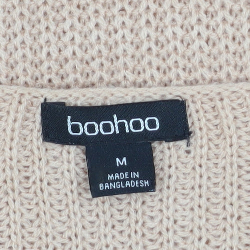 Boohoo Women Beige V-Neck Cable Knit Pullover Jumper Size M