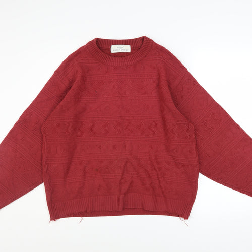 Marks and Spencer Men’s Red Knit Acrylic Jumper S Crew Neck Vintage