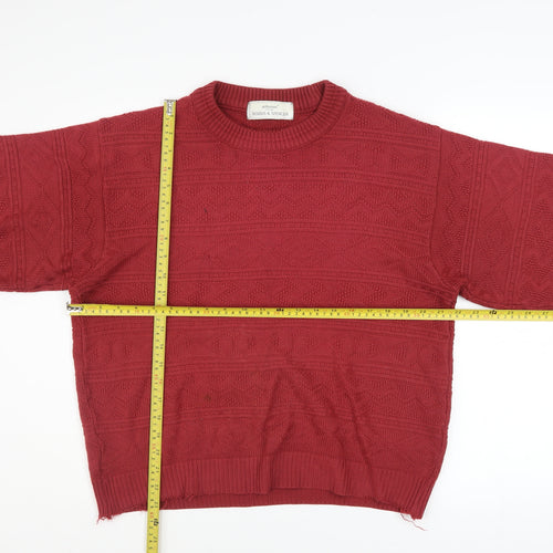 Marks and Spencer Men’s Red Knit Acrylic Jumper S Crew Neck Vintage