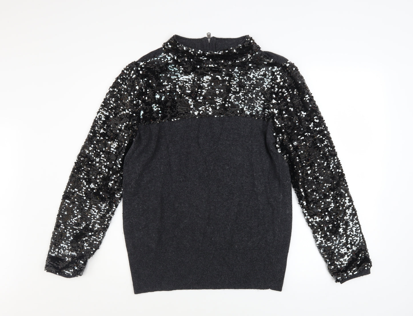Mint Velvet Women Black Sequin Mock Neck Jumper Size 14