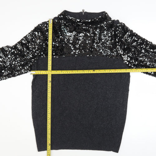 Mint Velvet Women Black Sequin Mock Neck Jumper Size 14