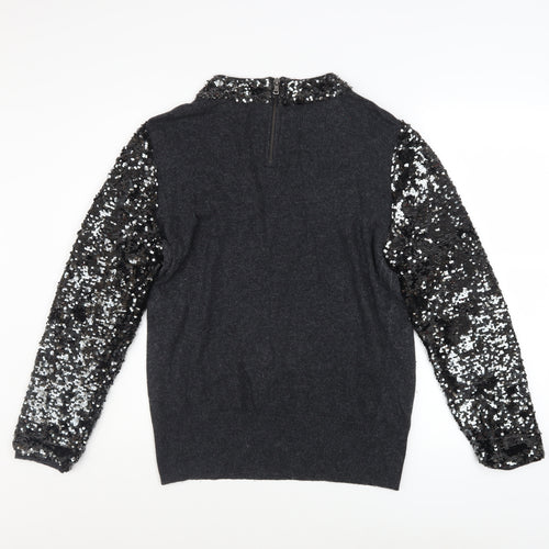Mint Velvet Women Black Sequin Mock Neck Jumper Size 14