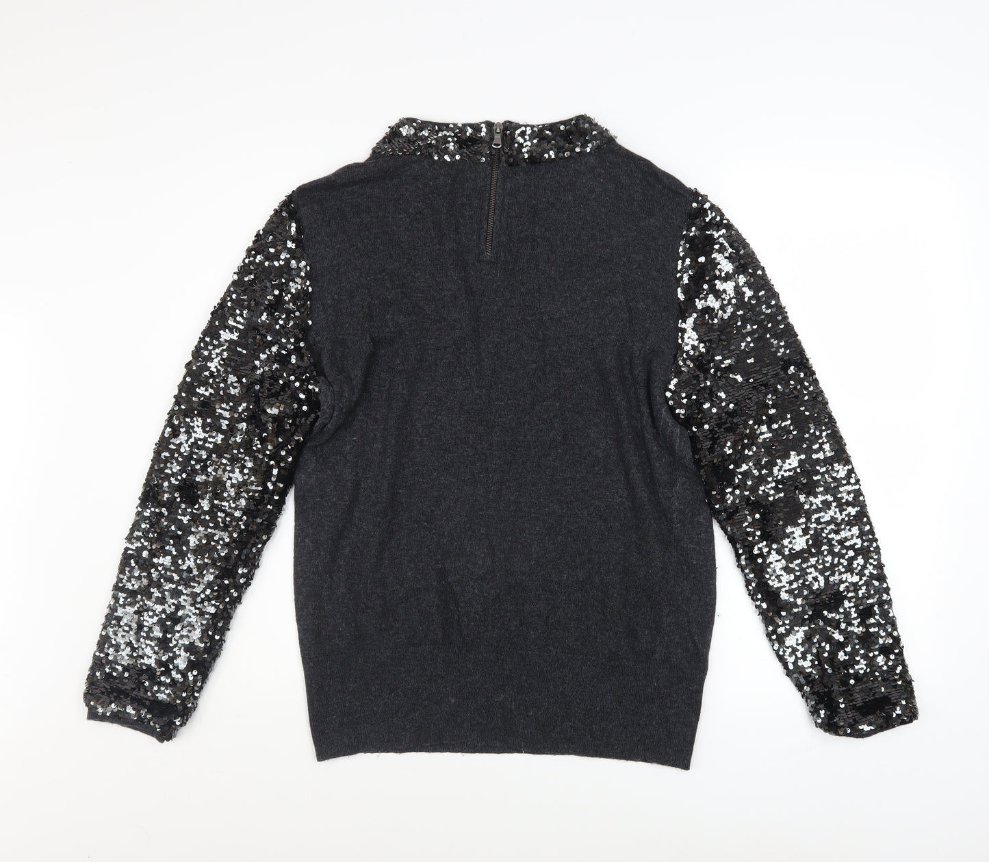 Mint Velvet Women Black Sequin Mock Neck Jumper Size 14