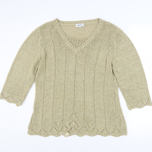 Papaya Women’s Beige V-Neck Knit Pullover Jumper Size 16