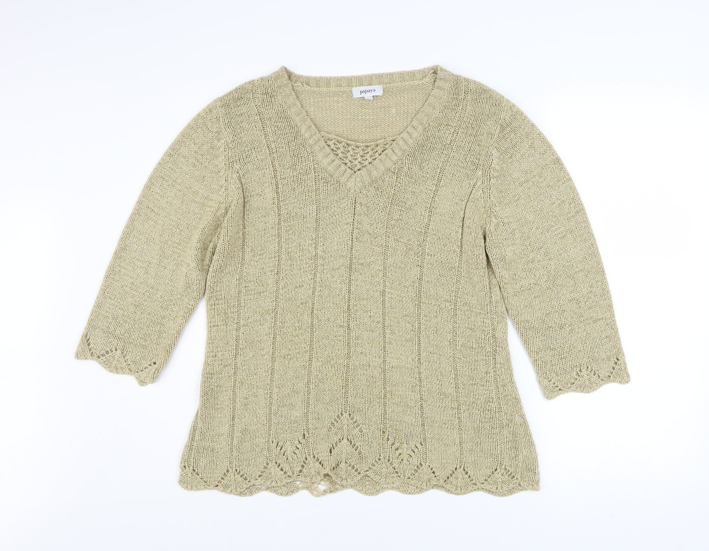 Papaya Women’s Beige V-Neck Knit Pullover Jumper Size 16