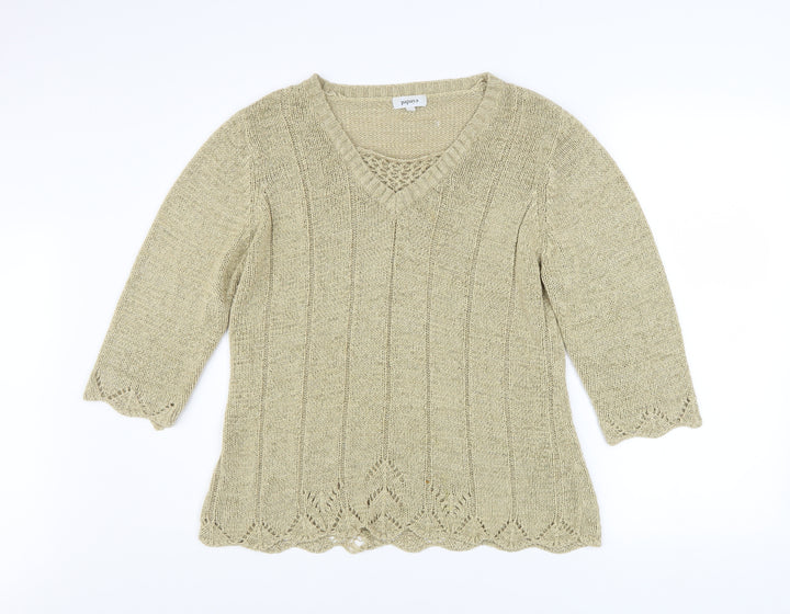 Papaya Women’s Beige V-Neck Knit Pullover Jumper Size 16
