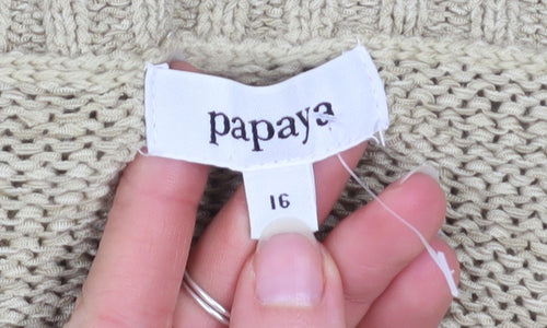 Papaya Women’s Beige V-Neck Knit Pullover Jumper Size 16