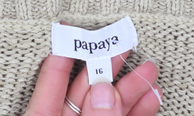 Papaya Women’s Beige V-Neck Knit Pullover Jumper Size 16