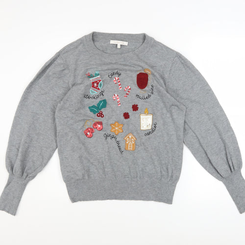 Next Women’s Grey Christmas Embroidered Jumper Size 12