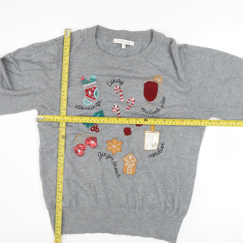 Next Women’s Grey Christmas Embroidered Jumper Size 12