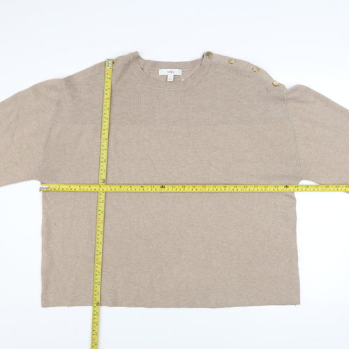 Marks and Spencer Womens Beige XL Button Shoulder Crew Neck Jumper