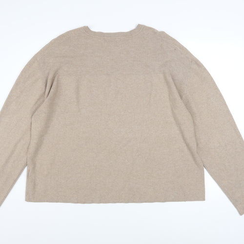 Marks and Spencer Womens Beige XL Button Shoulder Crew Neck Jumper