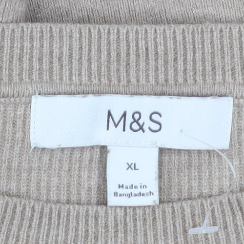 Marks and Spencer Womens Beige XL Button Shoulder Crew Neck Jumper
