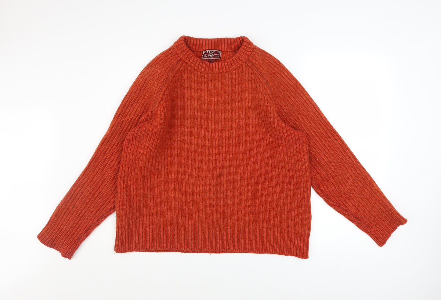 Next Men's Orange Wool Blend Chunky Knit Crew Neck Jumper Size L