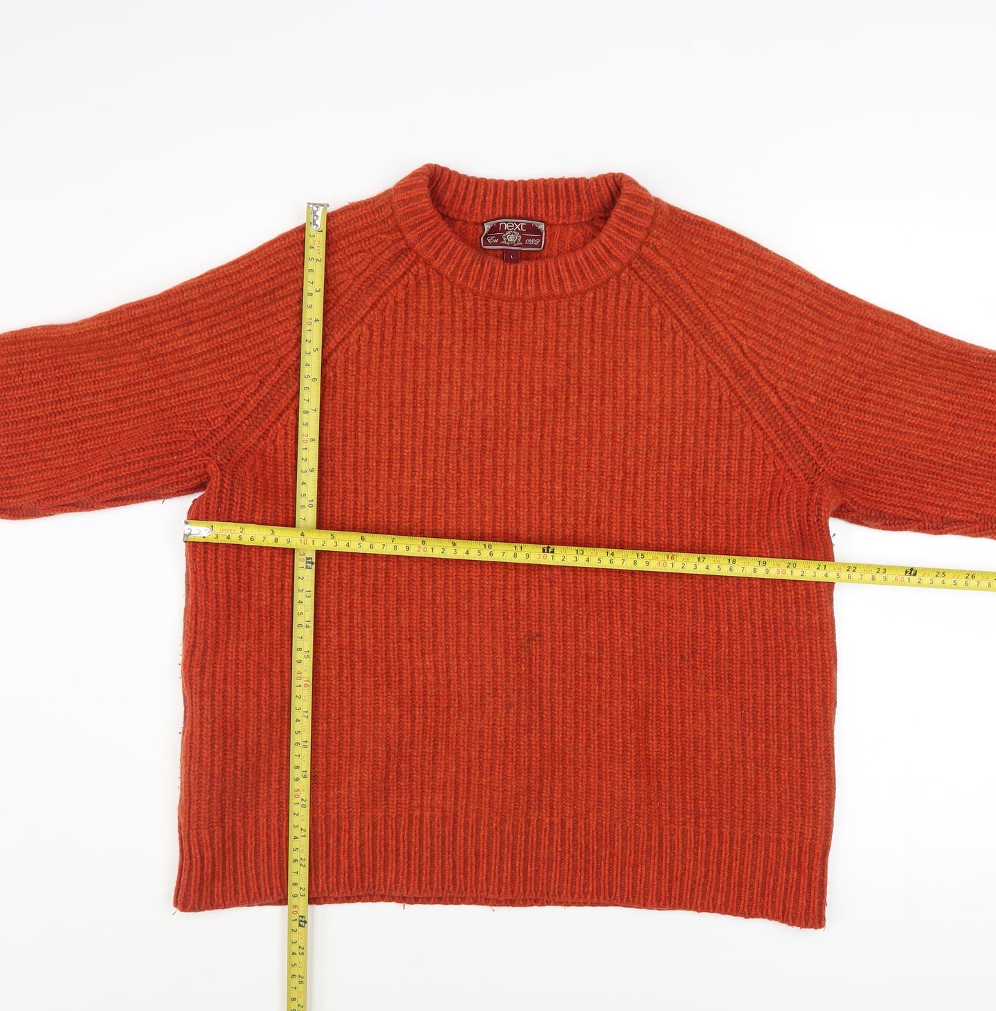 Next Men's Orange Wool Blend Chunky Knit Crew Neck Jumper Size L