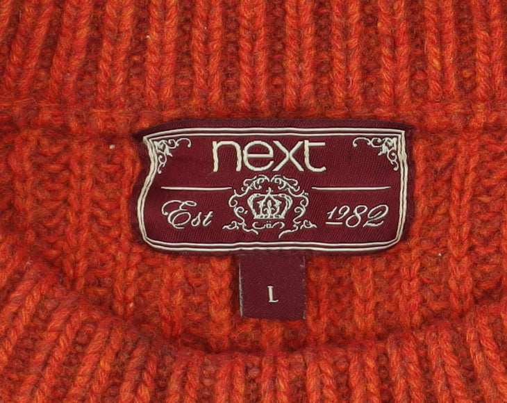 Next Men's Orange Wool Blend Chunky Knit Crew Neck Jumper Size L