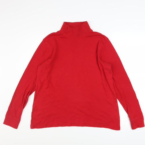 Lands' End Men's Red Relaxed Fit Long Sleeve Roll Neck Cotton Top M