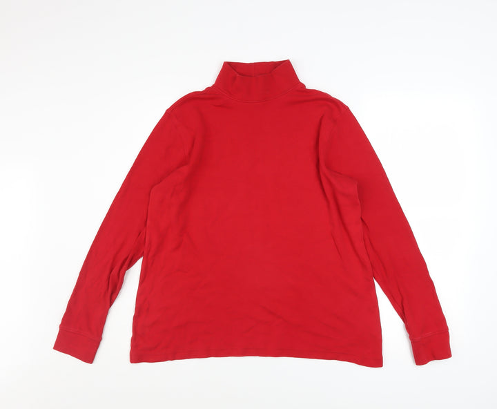 Lands' End Men's Red Relaxed Fit Long Sleeve Roll Neck Cotton Top M