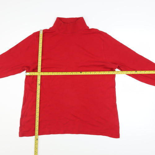Lands' End Men's Red Relaxed Fit Long Sleeve Roll Neck Cotton Top M