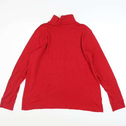 Lands' End Men's Red Relaxed Fit Long Sleeve Roll Neck Cotton Top M