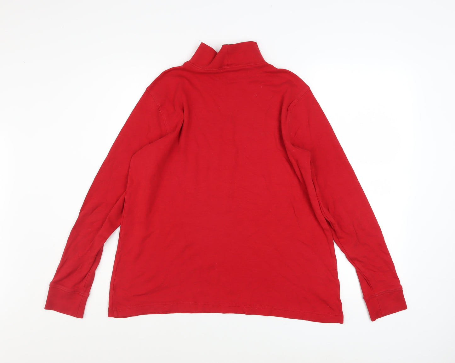 Lands' End Men's Red Relaxed Fit Long Sleeve Roll Neck Cotton Top M