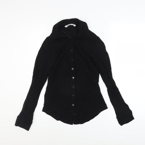 Zara Womens Black Button-Up Long Sleeve Collared Shirt Size S