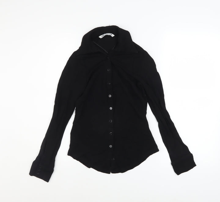Zara Womens Black Button-Up Long Sleeve Collared Shirt Size S