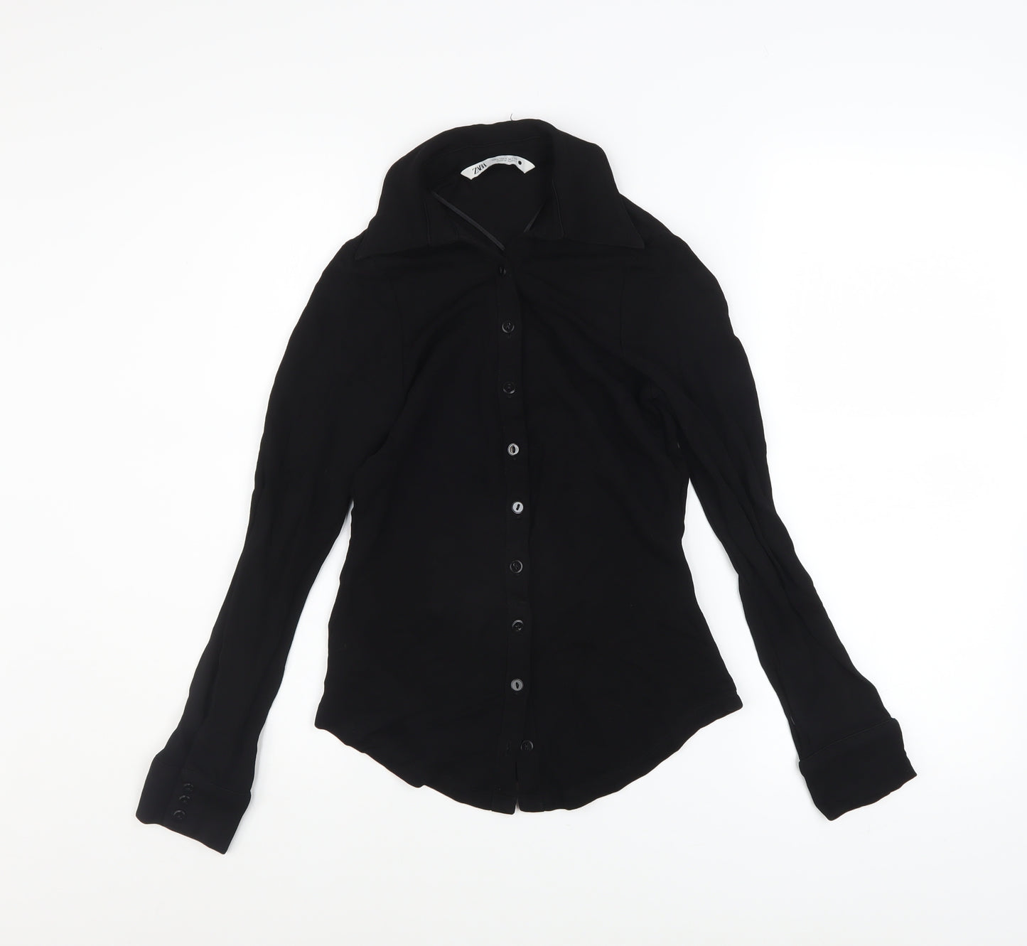 Zara Womens Black Button-Up Long Sleeve Collared Shirt Size S