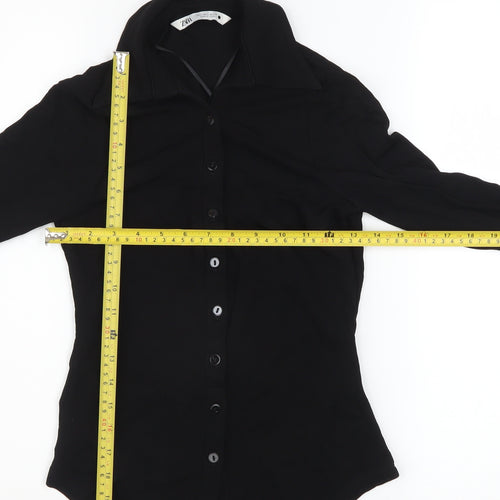Zara Womens Black Button-Up Long Sleeve Collared Shirt Size S