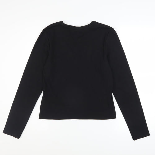 apoh London Women's Black Christmas Angel Long Sleeve Cotton T-Shirt Size 14