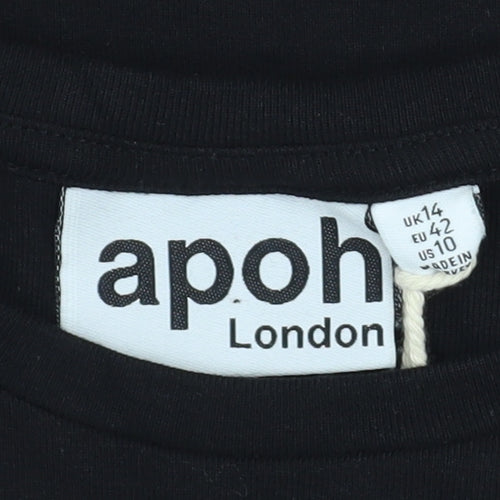apoh London Women's Black Christmas Angel Long Sleeve Cotton T-Shirt Size 14