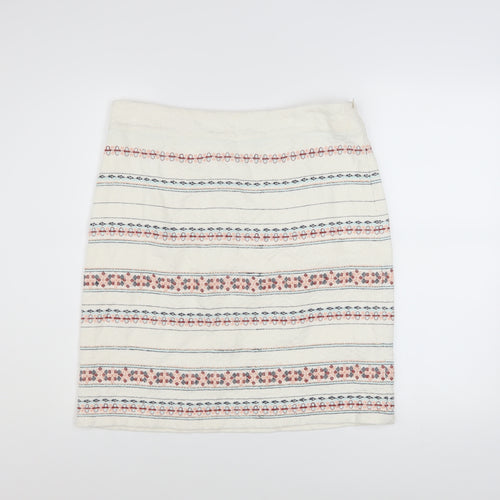 White Stuff Womens Cream Embroidered Cotton A-Line Skirt UK 12