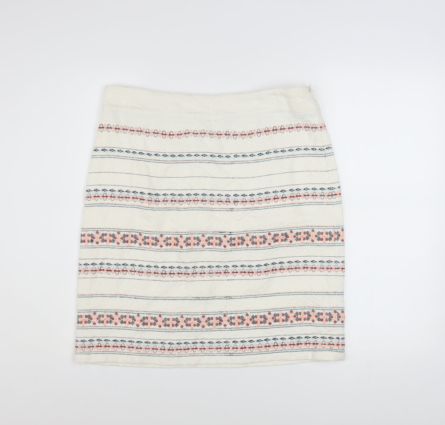 White Stuff Womens Cream Embroidered Cotton A-Line Skirt UK 12