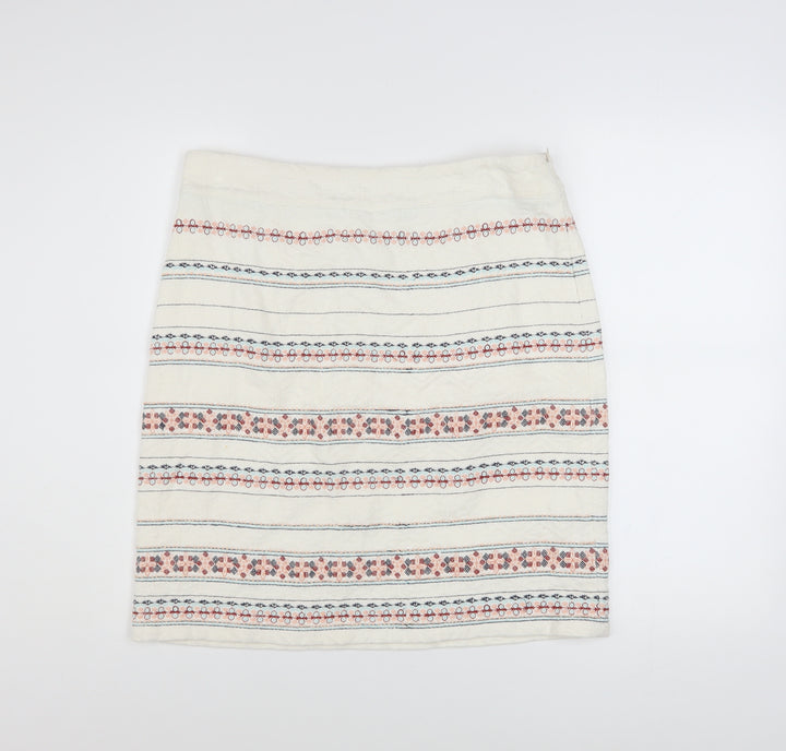 White Stuff Womens Cream Embroidered Cotton A-Line Skirt UK 12