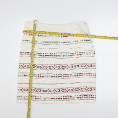 White Stuff Womens Cream Embroidered Cotton A-Line Skirt UK 12