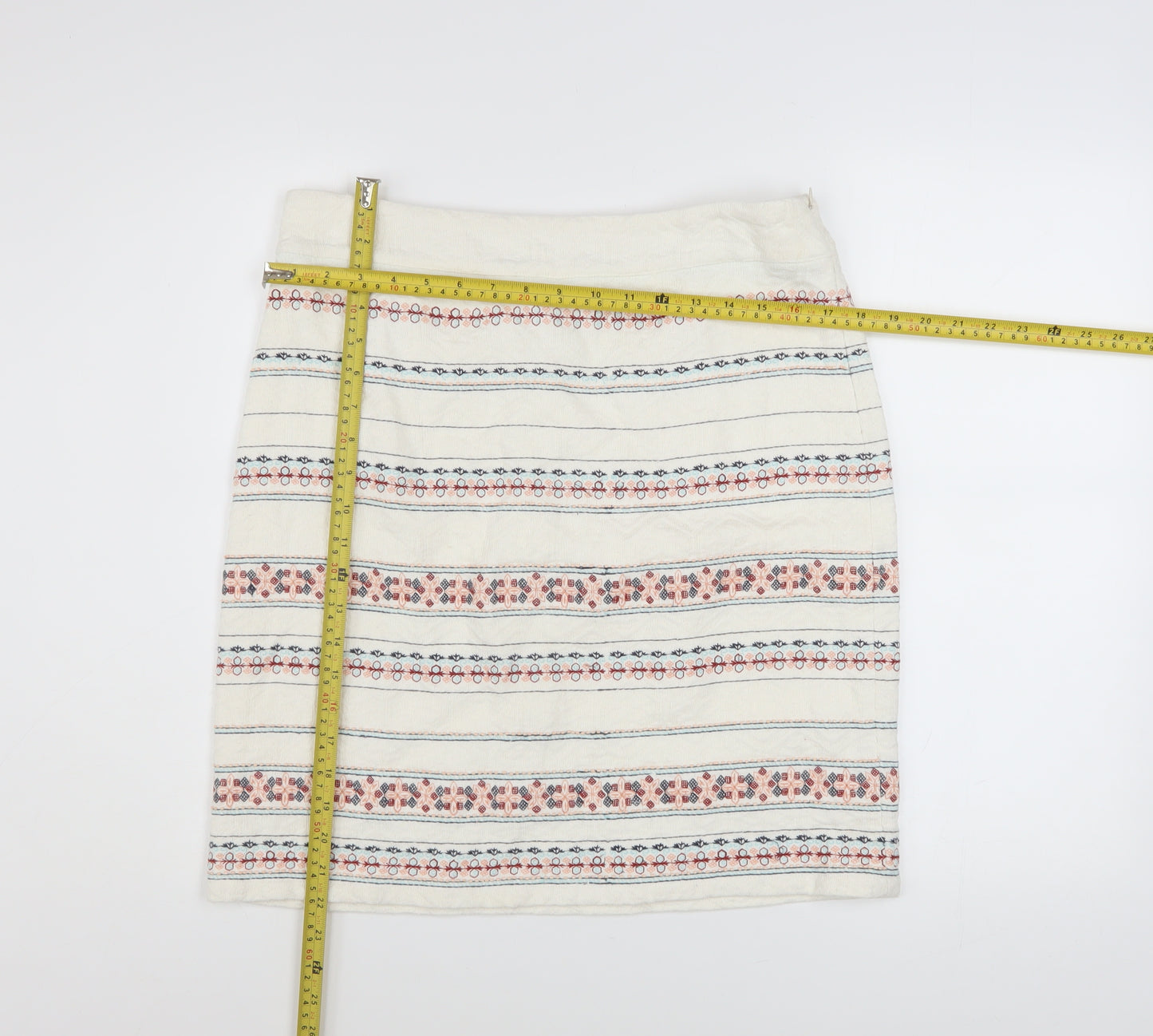 White Stuff Womens Cream Embroidered Cotton A-Line Skirt UK 12