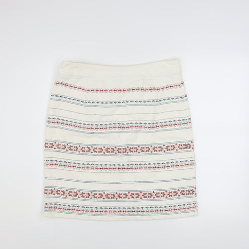White Stuff Womens Cream Embroidered Cotton A-Line Skirt UK 12