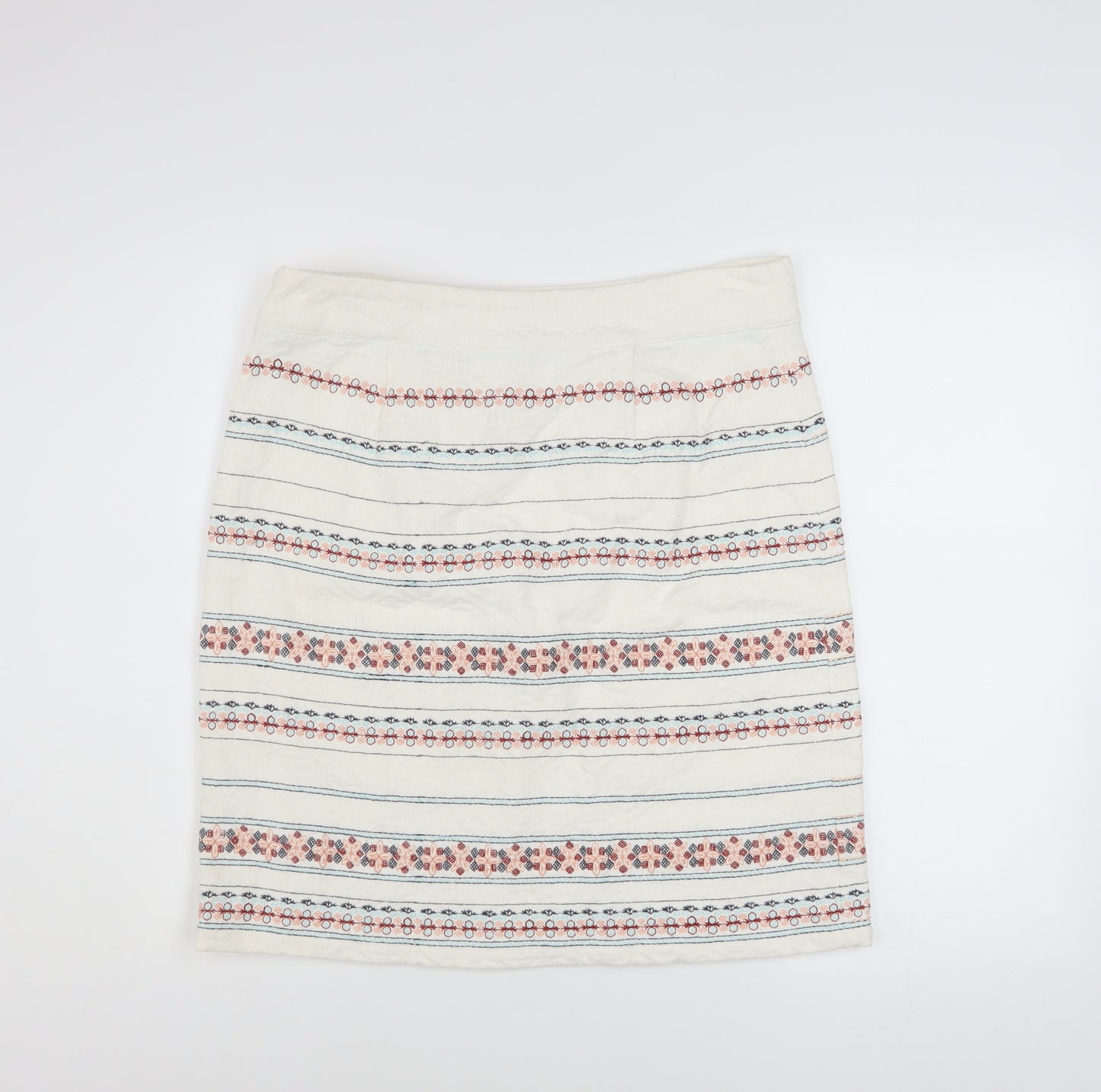 White Stuff Womens Cream Embroidered Cotton A-Line Skirt UK 12